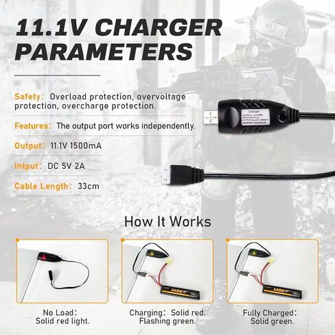 3S Airsoft Battery 30C(Burst 60C) 11.1V 1400mAh Mini Tamiya Plug with 11.1V USB Charger Fit for Most Airsoft Model Guns Gel Water Bead Blaster 2PACK in Saudi Arabia