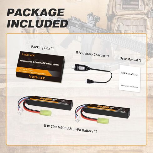 3S Airsoft Battery 30C(Burst 60C) 11.1V 1400mAh Mini Tamiya Plug with 11.1V USB Charger Fit for Most Airsoft Model Guns Gel Water Bead Blaster 2PACK in Saudi Arabia