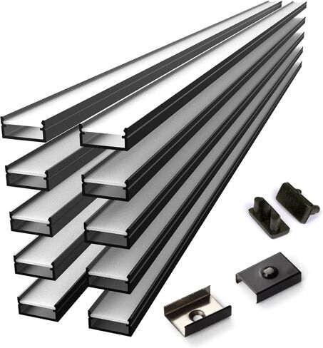 Wired4Signs LED Channel Kit Begton12 10 Pack 2m Aluminum Surface Mount with Opal Diffuser End Caps Clips for LED Strip Lights Wardrobe Shelves Ceiling Cabinet Lighting in Kuwait