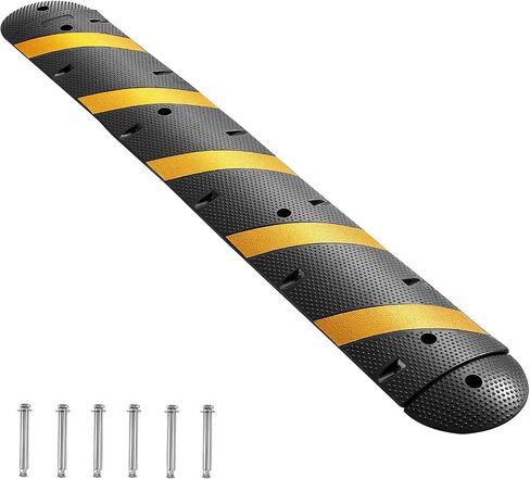VEVOR 40 in Rubber Speed Bump, 2 Pack, 2 Channel Heavy Duty Traffic Speed Hump, 22000 lbs/Axle Load Capacity, Cable Protector Ramp with Expansion Screws, for Asphalt Concrete Gravel Driveway and Road in Kuwait
