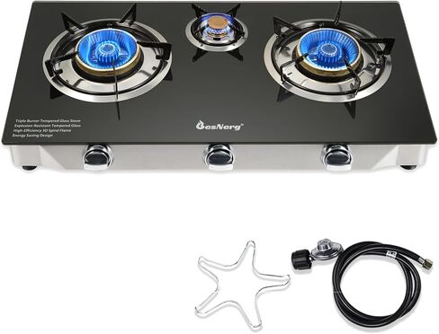 1 Burner Propane Gas Stove with Auto Ignition, 14500 BTU High-Efficiency Heavy-Duty Tempered Glass Cooktop, CSA Regulator & Hose Included, for Outdoor Camping Emergency in Saudi Arabia
