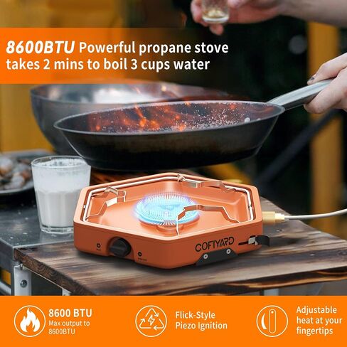 Cofiyard 1-Burner Propane Stove Portable Camping Stove with Carry Strap, Backpacking Camp Stove for Outdoor Cooking, Flick-Style Ignition, 8600 BTUs Gas Stove for Camping BBQ& More (Orange) in Saudi Arabia