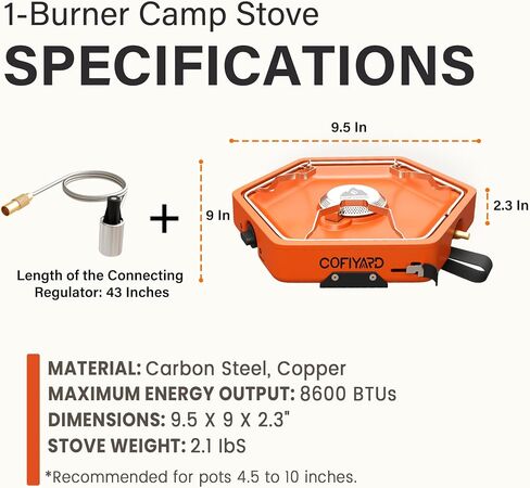 Cofiyard 1-Burner Propane Stove Portable Camping Stove with Carry Strap, Backpacking Camp Stove for Outdoor Cooking, Flick-Style Ignition, 8600 BTUs Gas Stove for Camping BBQ& More (Orange) in Saudi Arabia