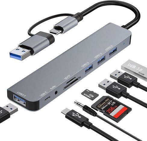 موزع USB C، محور USB 3.0، ترقية موزع USB 7 في 2 مع 1xUSB 3.0، 4xUSB2.0، 2xUSB C، USB C ومحول USB Hub متعدد المنافذ، دونجل USBC للكمبيوتر الشخصي/الكمبيوتر المحمول/الكمبيوتر اللوحي/Mac/MacBook/iPad والمزيد من الأجهزة in Kuwait