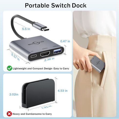 سويتش دوك 4K @ 60 هرتز محول تلفزيون محمول لرسو السفن usbc إلى محطة hdmi للتبديل 1/ OLED/سطح البخار/3 في 1 100 واط PD / USB3.0 / HDMI2.0 نوع c Hub in Kuwait