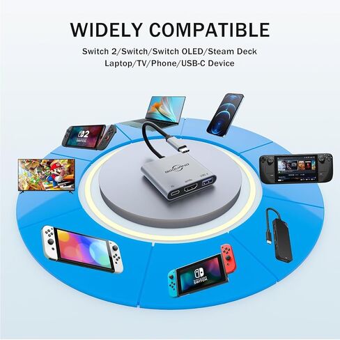 سويتش دوك 4K @ 60 هرتز محول تلفزيون محمول لرسو السفن usbc إلى محطة hdmi للتبديل 1/ OLED/سطح البخار/3 في 1 100 واط PD / USB3.0 / HDMI2.0 نوع c Hub in Kuwait