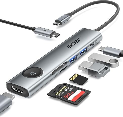 محول متعدد المنافذ 7 في 1 USB-C من أيسر مع HDMI 4K@60 هرتز لأجهزة الكمبيوتر المحمول وأجهزة Mac | محول USB C إلى HDMI مع شحن مروري بقدرة 100 واط، ومنفذي USB-A و1 USB-C بسرعة 5 جيجابت في الثانية، وقارئ بطاقات SD/TF للعمل والسفر in Kuwait