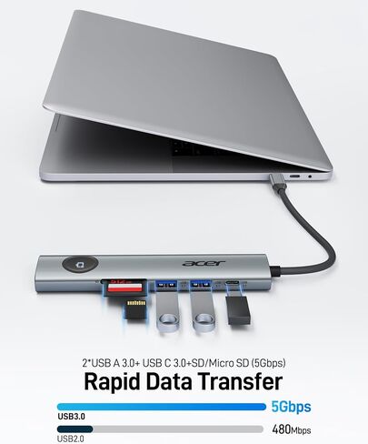 محول متعدد المنافذ 7 في 1 USB-C من أيسر مع HDMI 4K@60 هرتز لأجهزة الكمبيوتر المحمول وأجهزة Mac | محول USB C إلى HDMI مع شحن مروري بقدرة 100 واط، ومنفذي USB-A و1 USB-C بسرعة 5 جيجابت في الثانية، وقارئ بطاقات SD/TF للعمل والسفر in Kuwait