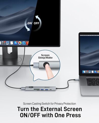 محول متعدد المنافذ 7 في 1 USB-C من أيسر مع HDMI 4K@60 هرتز لأجهزة الكمبيوتر المحمول وأجهزة Mac | محول USB C إلى HDMI مع شحن مروري بقدرة 100 واط، ومنفذي USB-A و1 USB-C بسرعة 5 جيجابت في الثانية، وقارئ بطاقات SD/TF للعمل والسفر in Kuwait