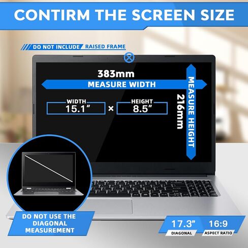 ZOEGAA 17.3 Inch Laptop Privacy Screen Filter for 16:9 Widescreen Display 15.1"x8.5" - Laptop Screen Privacy Shield and Anti Blue Light Anti Glare Screen Protector in Saudi Arabia