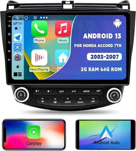 Car Stereo Radio for Honda Accord 7th 2003-2007, CarPlay & Android Auto | Android 13 Car Headunit, 10 inch Touchscreen Car Radio, Bluetooth WiFi GPS Navigation AM/FM/RDS Radio, SWC, EQ in Saudi Arabia