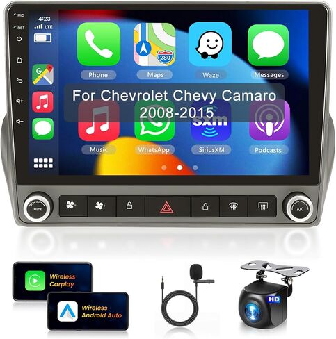 ستيريو سيارة 5G WiFi Android 15 لسيارة شيفروليه تشيفي كامارو 2008-2015 Wireless Carplay Android Auto، 9 بوصات HD IPS تعمل باللمس راديو السيارة يدعم GPS / 10 نطاقات DSP صوت / بلوتوث / FM / SWC / كاميرا احتياطية in Kuwait