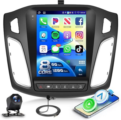 4G+64G Vertical Car Radio for Ford Focus 2012-2018 with IPS Touchscreen | Android 15 Stereo with Backup Camera Wireless Carplay Android Auto MirrorLink Bluetooth5.0 FM/RDS Radio EQ WiFi GPS SWC in Saudi Arabia