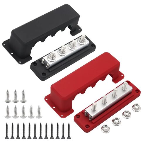 Busbar Copper 600A Heavy Duty Large Bus Bar 8X 3/8" Posts, Flame-Retardant | Gloaso 12V-48V DC / 300V AC Terminals Power Distribution Blocks 600 Amp, High Current Battery Buss Bar with Cover, Black in Saudi Arabia