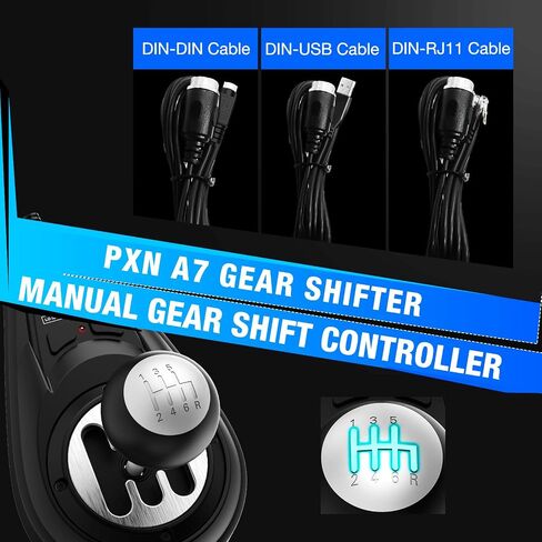 PXN A7 H-Pattern Gear Shifter for Sim Racing, 6+R Gaming Shifter | 6-Speed + Reverse, 3 Detachable Cables, High/Low Gear & Parking Brake Button, Universal USB/RJ11/DIN Compatibility in Saudi Arabia