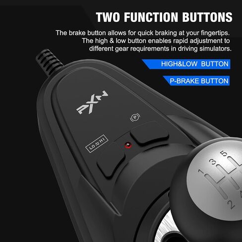 PXN A7 H-Pattern Gear Shifter for Sim Racing, 6+R Gaming Shifter | 6-Speed + Reverse, 3 Detachable Cables, High/Low Gear & Parking Brake Button, Universal USB/RJ11/DIN Compatibility in Saudi Arabia