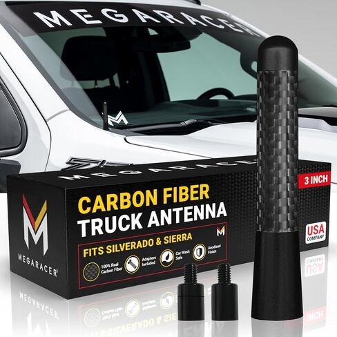 3" Short Truck Antenna for Chevy Silverado GMC Sierra 1500 2500HD, Black | Real Carbon Fiber, Anodized Billet Aluminum, UV Resistant, Car Wash Safe, Small Stubby Replacement Accessories (1999-2026) in Saudi Arabia