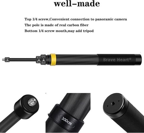 36cm to 3m 118 inch 9.8ft Extended Carbon Fiber Invisible Selfie Stick | for Insta360 x6 x5 x4 Insta 360 x6 X5, X4, X2, One R/RS Camera Accessories in Saudi Arabia