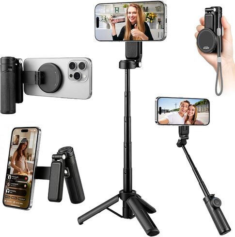4-in-1 Magnetic Selfie Stick, Pocket Size 360° Rotation Phone Tripod | With Wireless Remote and Metal Ring, Extendable Cell Phone Stand Camera Grip Handle for Video Recording Travel Live Streaming in Kuwait