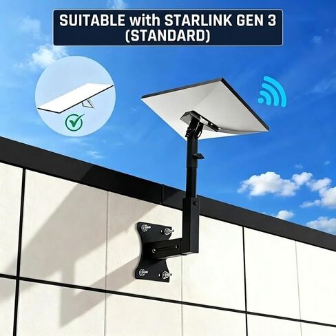 Adjustable Wall Mount Compatible with Starlink Gen 3, Telescoping Support Arm, Rustproof & Weatherproof, Easy Installation for Wood & Concrete Walls in Saudi Arabia