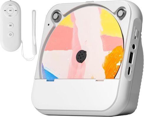 CD Player Portable Bluetooth Desktop CD Player for Home, Mini Cute CD Players for Kids, Built-in Dual Speakers and LED Display with Remote Control, Supports CD/FM Radio/USB/AUX/Timer/Repeat (White) in Saudi Arabia