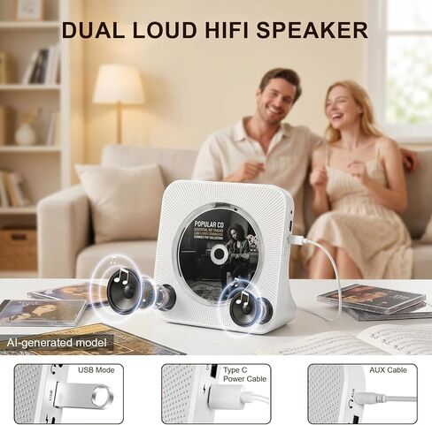 Portable CD Player for Home,Bluetooth CD Player with Speakers,White in Kuwait