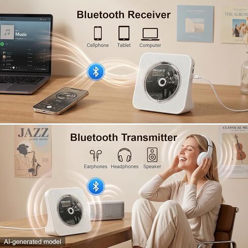 Portable CD Player for Home,Bluetooth CD Player with Speakers,White in Kuwait