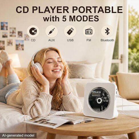 Portable CD Player for Home,Bluetooth CD Player with Speakers,White in Kuwait