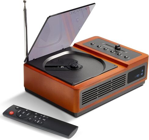 R02 Retro Bluetooth CD Player for Home, FM Radio, Speakers & Remote Control | Retro Wooden Design, Rechargeable Battery, 40 FM Presets, Bluetooth 5.3 In/Out, USB & AUX Input, Optical & Headphone Output in Saudi Arabia