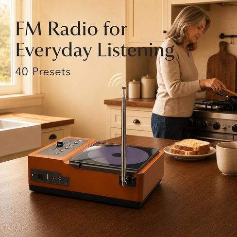 R02 Retro Bluetooth CD Player for Home, FM Radio, Speakers & Remote Control | Retro Wooden Design, Rechargeable Battery, 40 FM Presets, Bluetooth 5.3 In/Out, USB & AUX Input, Optical & Headphone Output in Saudi Arabia