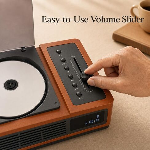 R02 Retro Bluetooth CD Player for Home, FM Radio, Speakers & Remote Control | Retro Wooden Design, Rechargeable Battery, 40 FM Presets, Bluetooth 5.3 In/Out, USB & AUX Input, Optical & Headphone Output in Saudi Arabia