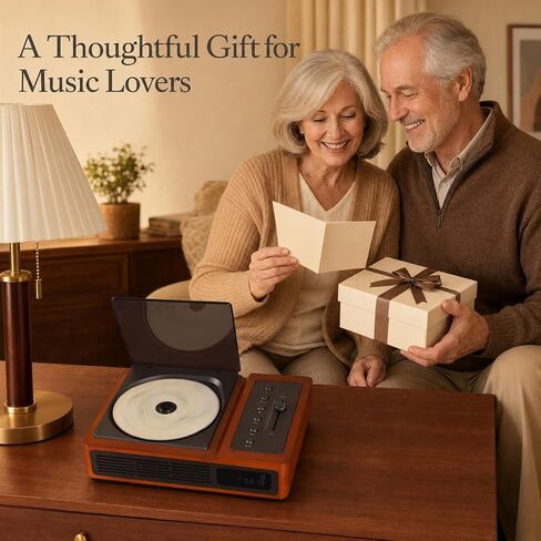 R02 Retro Bluetooth CD Player for Home, FM Radio, Speakers & Remote Control | Retro Wooden Design, Rechargeable Battery, 40 FM Presets, Bluetooth 5.3 In/Out, USB & AUX Input, Optical & Headphone Output in Saudi Arabia
