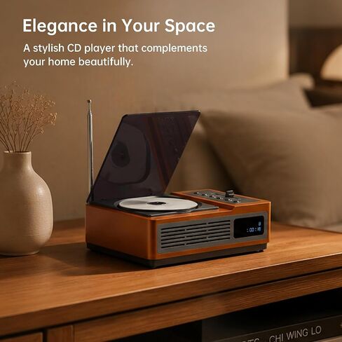 R02 Retro Bluetooth CD Player for Home, FM Radio, Speakers & Remote Control | Retro Wooden Design, Rechargeable Battery, 40 FM Presets, Bluetooth 5.3 In/Out, USB & AUX Input, Optical & Headphone Output in Saudi Arabia