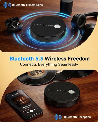 Portable Bluetooth CD Player with Anti-Skip, Stereo Speakers & Headphones | A-B Repeat, PROG Memory, 10 Playback Speeds, AUX input, Small Personal Walkman CD Players for Home, Car & Travel, Ideal Gifts in Saudi Arabia