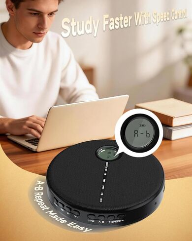 Portable Bluetooth CD Player with Anti-Skip, Stereo Speakers & Headphones | A-B Repeat, PROG Memory, 10 Playback Speeds, AUX input, Small Personal Walkman CD Players for Home, Car & Travel, Ideal Gifts in Saudi Arabia