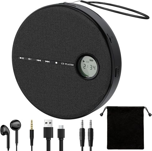 Portable Bluetooth CD Player with Anti-Skip, Stereo Speakers & Headphones | A-B Repeat, PROG Memory, 10 Playback Speeds, AUX input, Small Personal Walkman CD Players for Home, Car & Travel, Ideal Gifts in Saudi Arabia