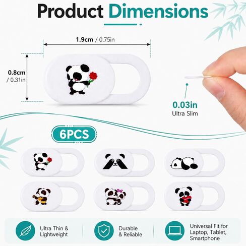 Camera Cover Slide Cute Panda Pattern Webcam Cover Slide, Ultra Thin Front Camera Covers for Phone Laptop Protect Your Privacy and Security with Strong Adhesive in Saudi Arabia