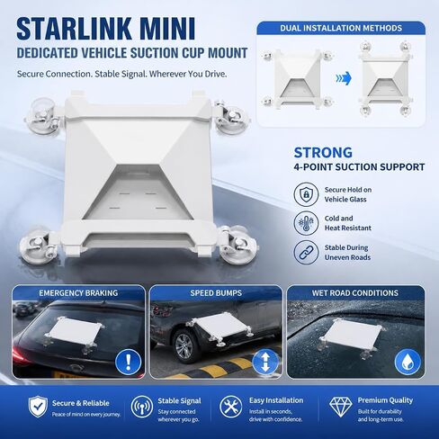 Starlink Mini Suction Cup Mount for Car Sunroof or Window, Starlink Mini Accessories for RV/Boat/Truck with Anti-Slip Pad, Secure Satellite Mounting Kit for Road Trips in Saudi Arabia