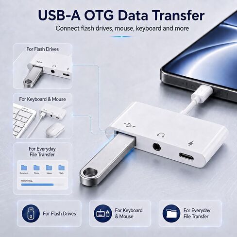3-in-1 USB C Adapter for iPhone 15 16, USB C to USB-A OTG Adapter with 3.5mm Headphone Jack & PD Fast Charging Port, USB C Splitter for MacBook Pro Air, iPad Pro, Samsung Galaxy S23 S24 in Saudi Arabia