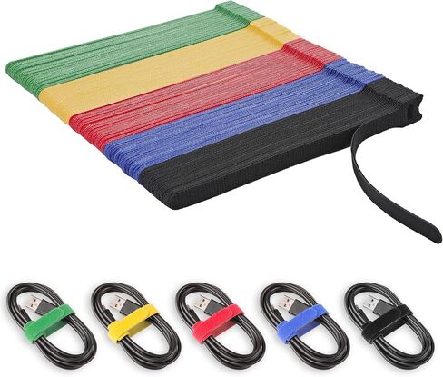 100 PCS Reusable Cable Ties with Hook and Loop, Multi-purpose Adjustable 8 Inch Cable Management Wire Ties Cable Straps for Organizing Home, Office and Data Centers (Multicolored) in Kuwait