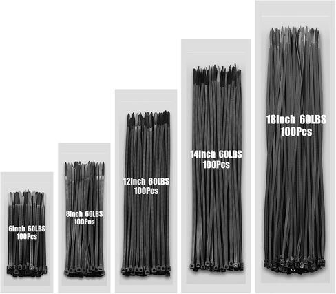 Zip Ties Assorted Size,6+8+12+14+18 Inch,60 LBS 500PCS Tensile Strength Heavy Duty Cable Wire Ties With Self-Locking Adjustable More Durable Nylon Tie Wraps for Indoor Outdoor in Saudi Arabia