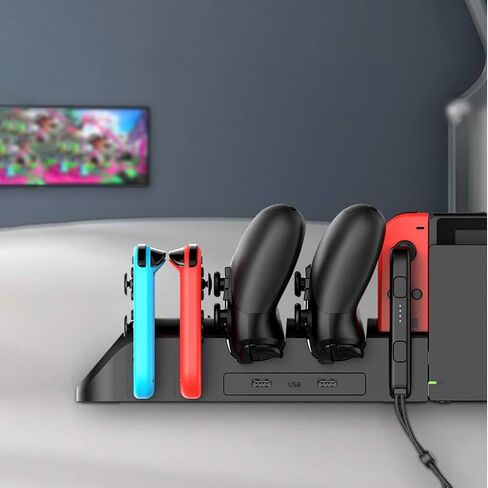 ECHZOVE Charging Dock for Nintendo Switch Joy-Con & Pro Controllers, 6-in-1 Controller Charging Station for 4 Joy-Cons and 2 Official Pro Controllers, LED Indicators, USB Ports, Game Room Organizer in Saudi Arabia