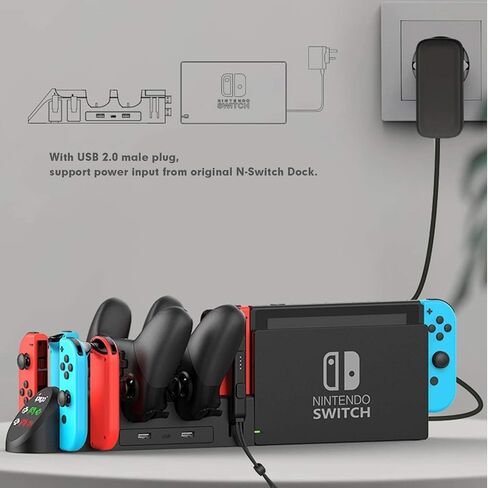 ECHZOVE Charging Dock for Nintendo Switch Joy-Con & Pro Controllers, 6-in-1 Controller Charging Station for 4 Joy-Cons and 2 Official Pro Controllers, LED Indicators, USB Ports, Game Room Organizer in Saudi Arabia