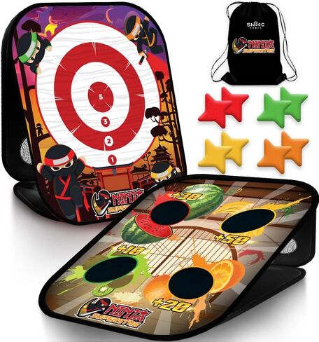 Swooc Games - Ninja Superstar™ | 2-in-1 Corn Hole Games for Kids | 5-Second Setup | Ninja Toys for Boys | Bean Bag Toss Game for Kids | Cornhole Game Set Outdoor | Outdoor Toys | Throwing Star in Saudi Arabia
