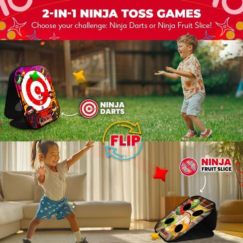 Swooc Games - Ninja Superstar™ | 2-in-1 Corn Hole Games for Kids | 5-Second Setup | Ninja Toys for Boys | Bean Bag Toss Game for Kids | Cornhole Game Set Outdoor | Outdoor Toys | Throwing Star in Saudi Arabia