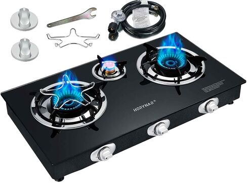 3 Burner Propane Gas Stove Auto Ignition 34,500 BTU CSA Hose for Outdoor | Propane Gas Stove Auto Ignition Energy-efficient Easy to Clean CSA Regulator Hose Included for Outdoor Cooking, Emergency in Saudi Arabia