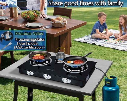 3 Burner Propane Gas Stove Auto Ignition 34,500 BTU CSA Hose for Outdoor | Propane Gas Stove Auto Ignition Energy-efficient Easy to Clean CSA Regulator Hose Included for Outdoor Cooking, Emergency in Saudi Arabia