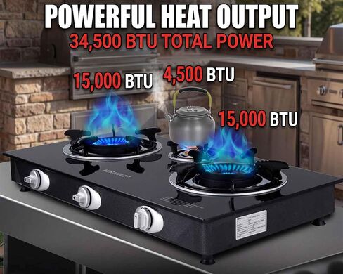 3 Burner Propane Gas Stove Auto Ignition 34,500 BTU CSA Hose for Outdoor | Propane Gas Stove Auto Ignition Energy-efficient Easy to Clean CSA Regulator Hose Included for Outdoor Cooking, Emergency in Saudi Arabia