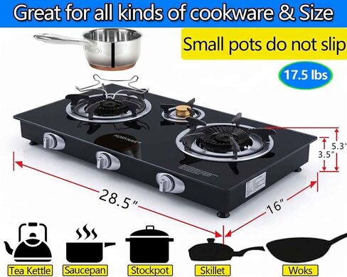 3 Burner Propane Gas Stove Auto Ignition 34,500 BTU CSA Hose for Outdoor | Propane Gas Stove Auto Ignition Energy-efficient Easy to Clean CSA Regulator Hose Included for Outdoor Cooking, Emergency in Saudi Arabia
