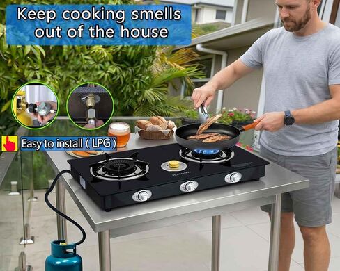 3 Burner Propane Gas Stove Auto Ignition 34,500 BTU CSA Hose for Outdoor | Propane Gas Stove Auto Ignition Energy-efficient Easy to Clean CSA Regulator Hose Included for Outdoor Cooking, Emergency in Saudi Arabia